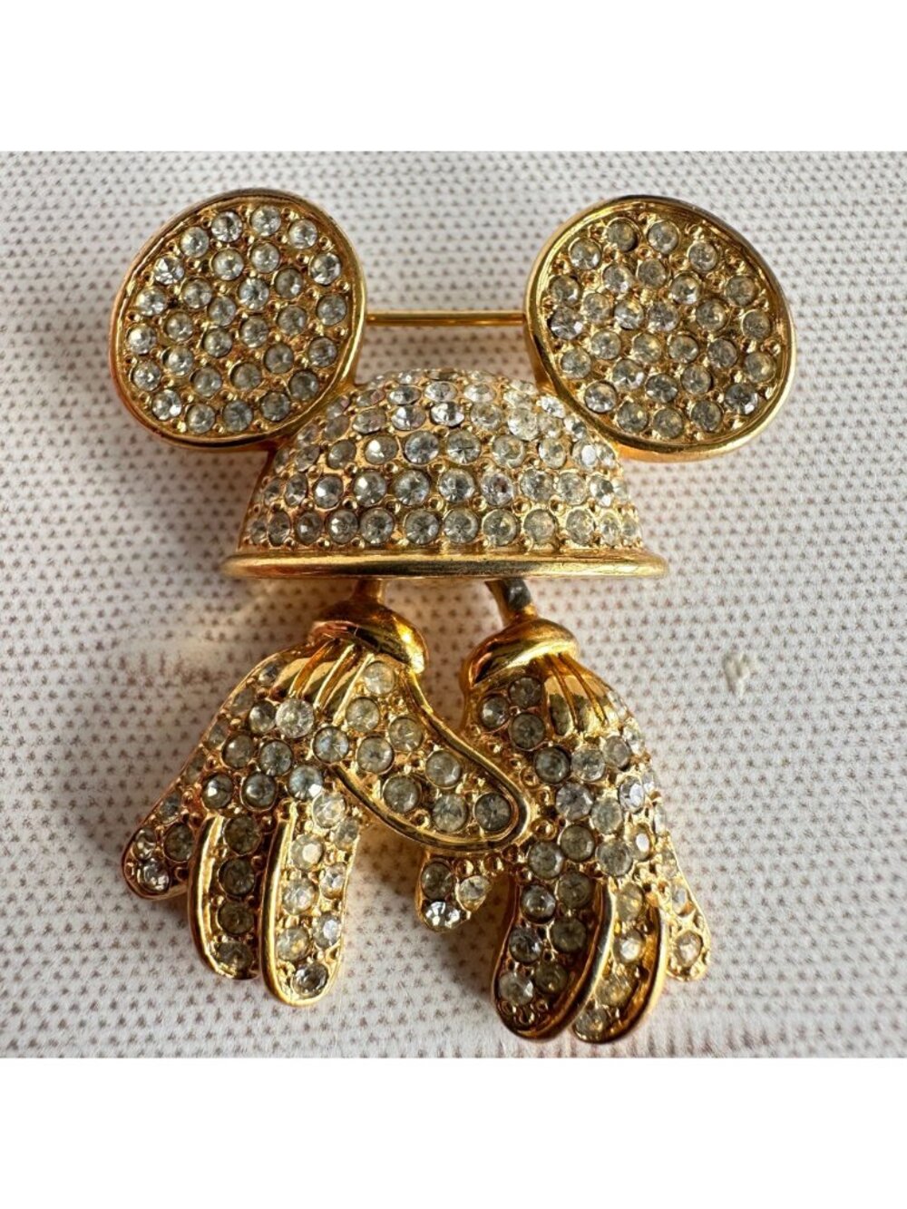 Disney Napier Mickey Mouse Hat Gloves Rhinestone Gold Brooch - Picture 4 of 9